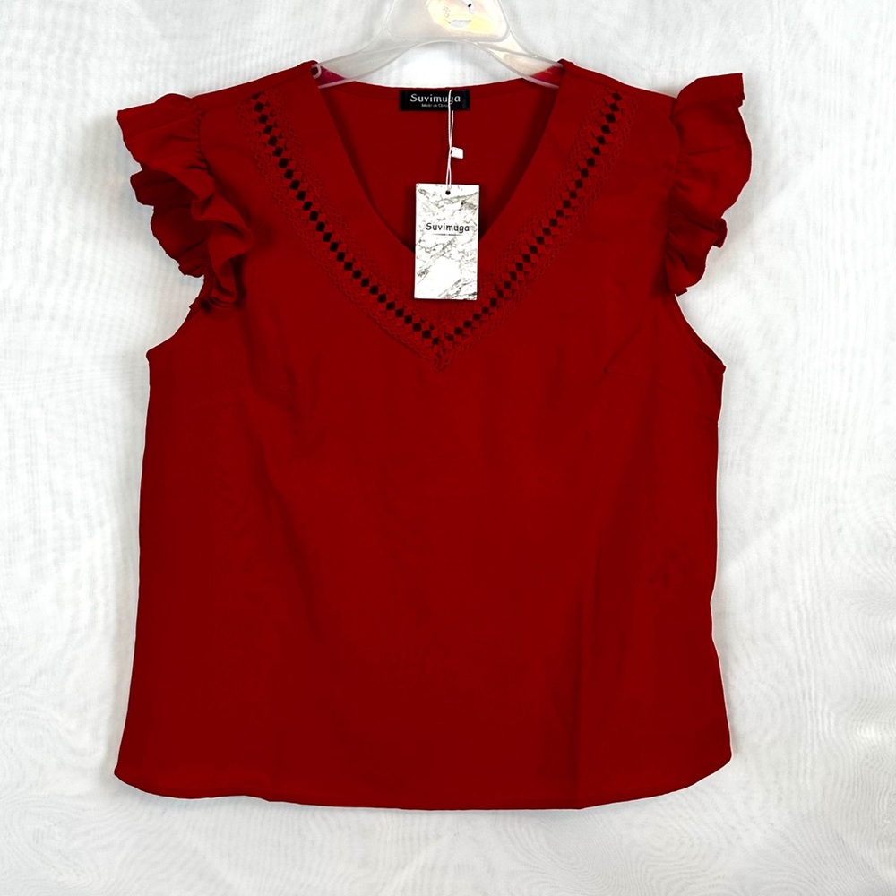 NWT Womens Red Flutter Sleeve Lightweight Summer Top / Medium
